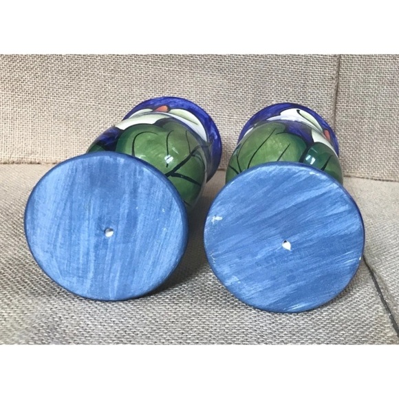 Hand Painted Calla Lily Small Goblet Set Pedestal South American Boho Cultural - Picture 6 of 6